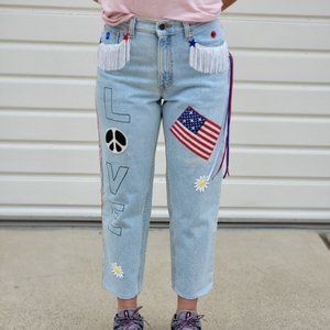 Vintage 80s Levi Strauss "Peace Love USA" Fringe Straight Leg Jeans